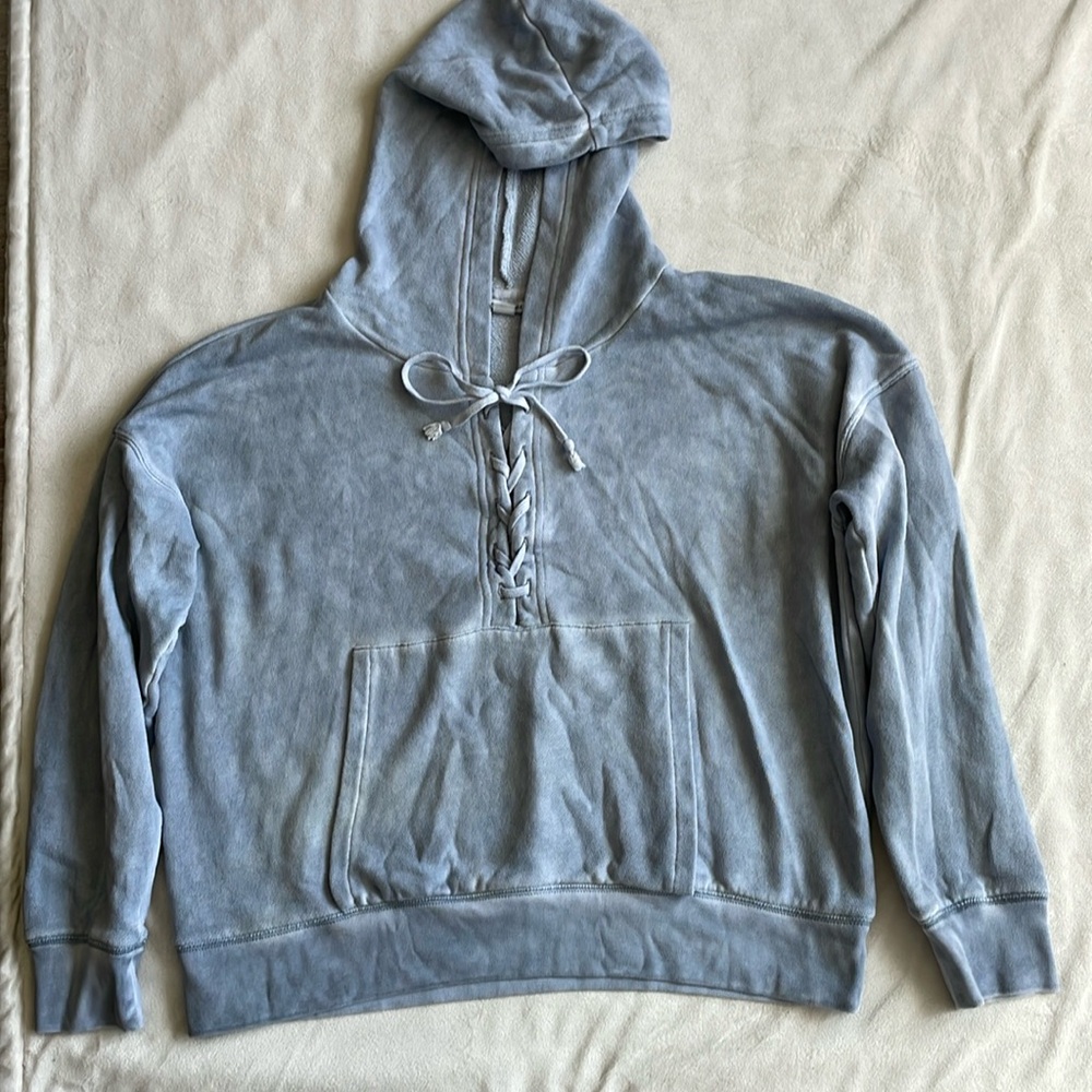 Muted Tie Dyed Blue Cropped Hoodie